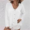 Women's Fashion Casual Solid Color V-Neck Live Button Long Sleeve T-Shirt Top