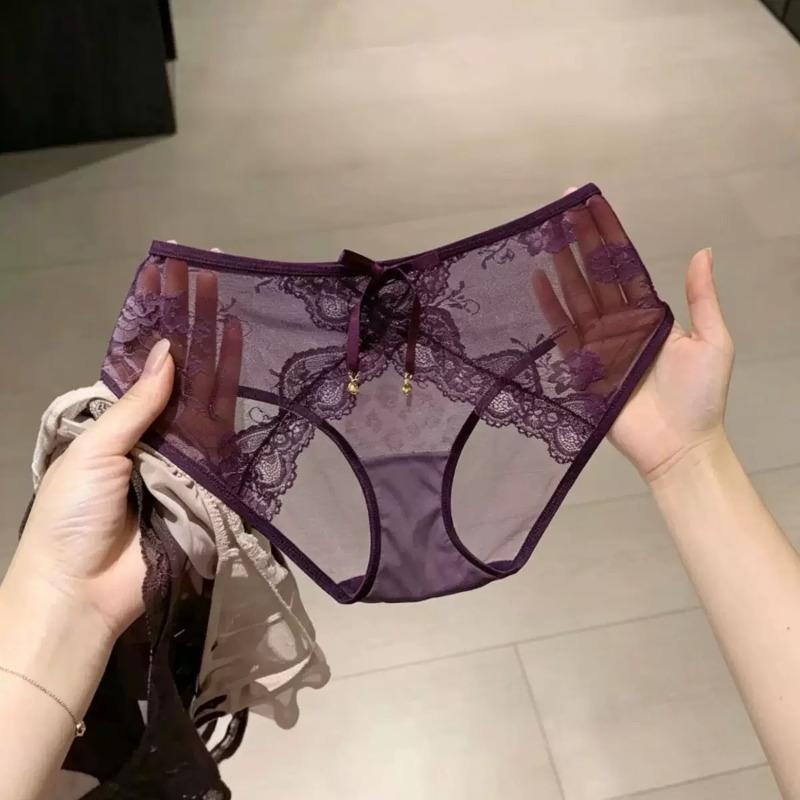 Ladies Summer Pure Temptation Sexy Hollow Leopard Lace Low-waist Triangle Panties