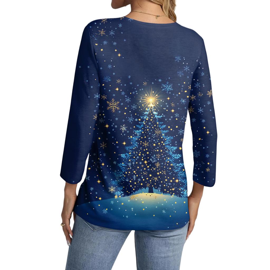 Women's Casual Fashionable Sexy Comfortable V-Neck Christmas Three-Quarter Sleeve Top