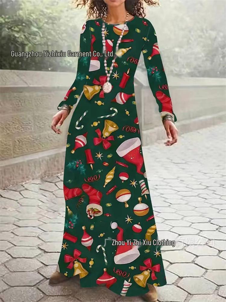 2024 Autumn/Winter Long Sleeve Christmas 3D Print Dress