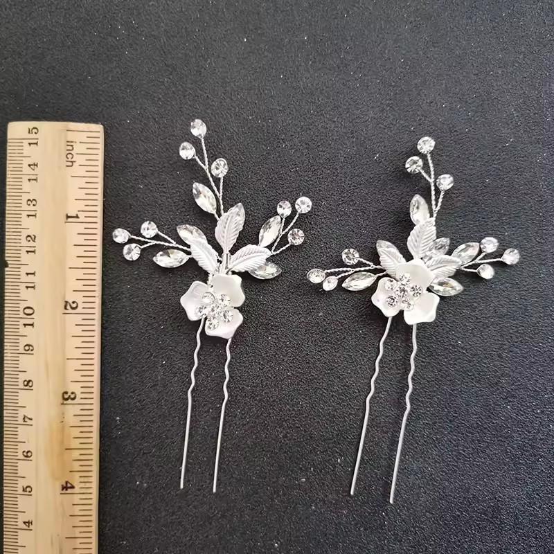 SLBRIDAL Handmade Golden Austrian Crystals Rhinestones Flower Leaf Wedding Hair Clip Barrettes Bridal Headpiece Hair Accessories