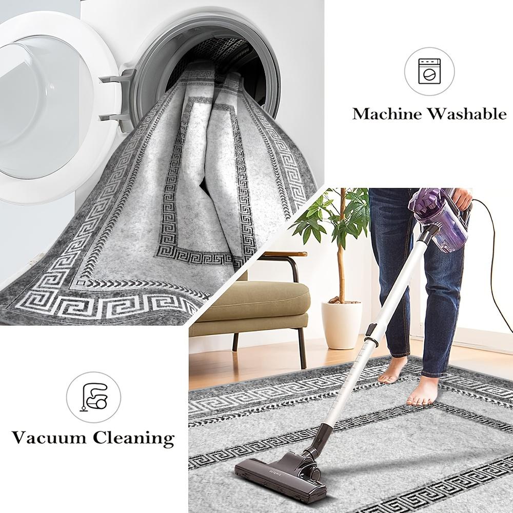 Seven Deer Luxurious Gray Velvet Area Mat - Soft,Chinese Texture Border Design, Perfect for Living Room, Bedroom, Office, or Exhibition Hall