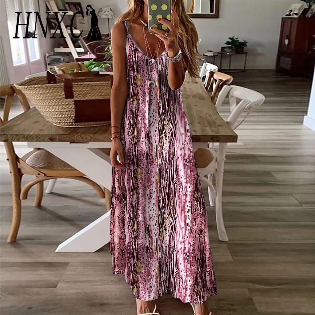 HNXC Kvinnemote Sommer Vår Ermeløse V-hals Uformelle kjoler