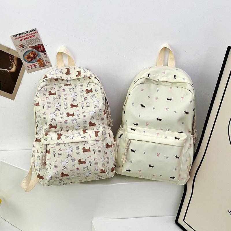 Cute Printed Puppy Dachshund College Style Backpack Student Schoolbag Portable Large Capacity Travel Bag Girly Bag Birthday Gift