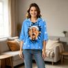 Women's Casual 3/4 Sleeve Hooded T-Shirt with Christmas Print