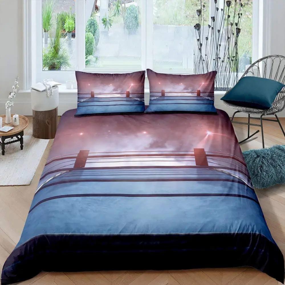 Boxing Bedding Set Red Boxing Gloves Pattern Comforter Cover Sports Theme Duvet Cover Room Pugilism Games Bedding Collection