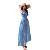 Blue French temperament sleeveless neck sling dress children niche fairy seaside vacation super good-looking long dress