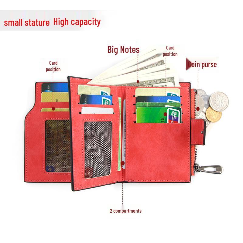 New Women's Large-Capacity Frosted Leather Wallet with Zipper, Buckle, and Multi-Card Slots