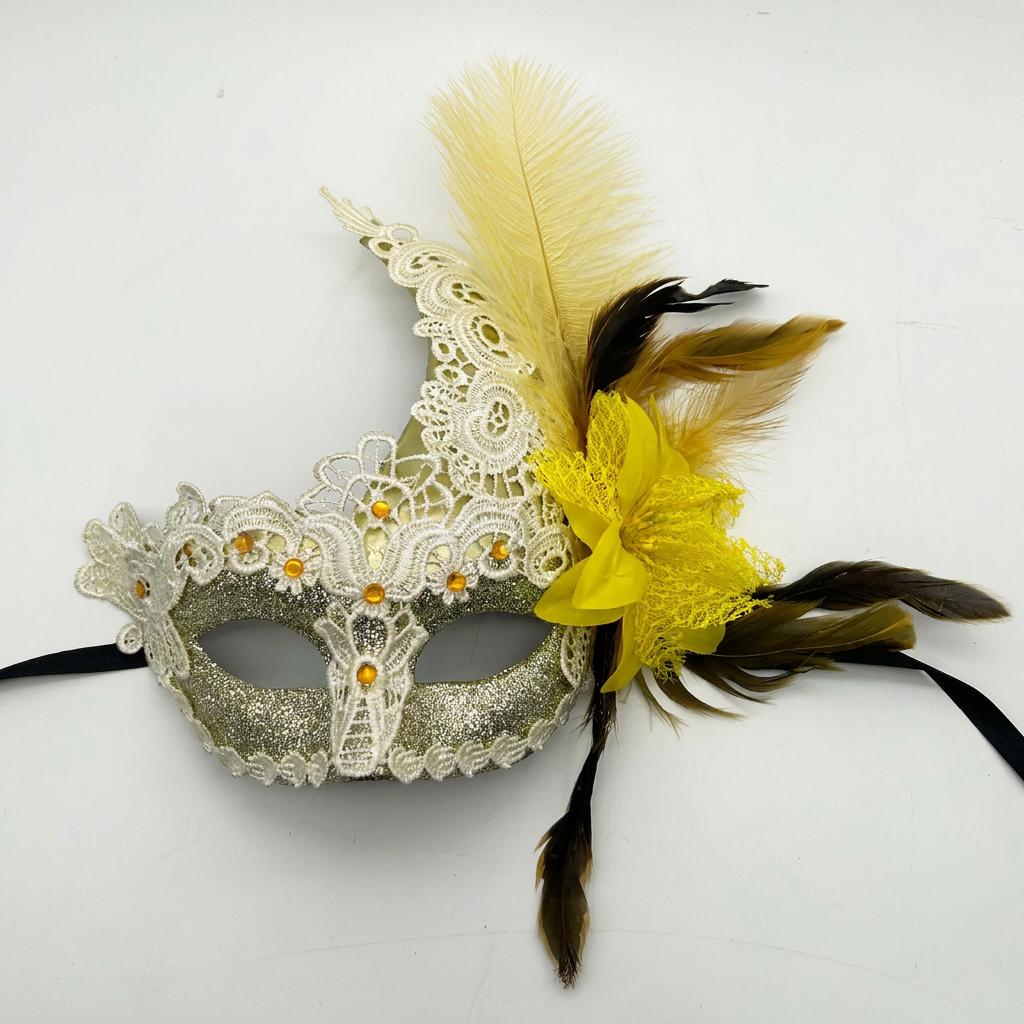 Feather Lace Masquerade Mask Glitter Eye Mask Venetian Aesthetic Party Face Mask Elegant Flower Decor Carnival Cosplay Cover