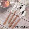 24/30Pcs Knife Forks Dessert Spoon Cutlery Set White Wood Handle Dinnerware Set Steak Stainless Steel Tableware Kitchen Flatware