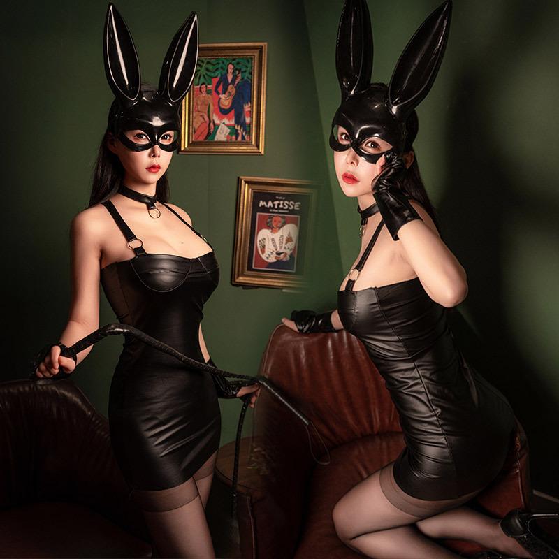 Sexy Underwear Wild Patent Leather Nightclub Dance Bunny Hip Dress Suspender Nightdress Women's Locomotive Suit Suit