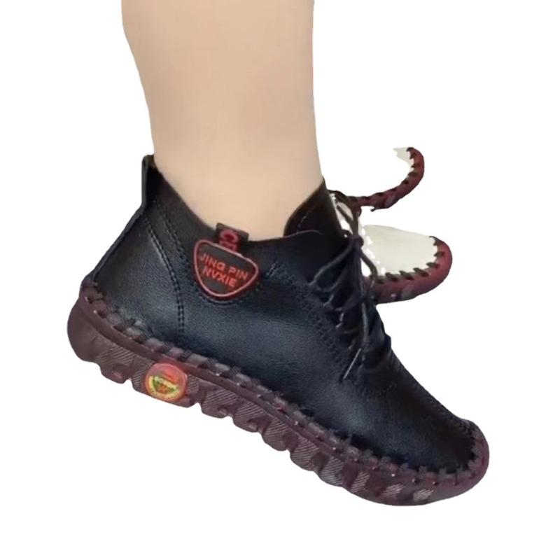 Fashion Large-size Casual Beef Tendon Soft-soled Shoes, Hand-sewn Soles, New Flat-bottomed Round Head Single Shoes