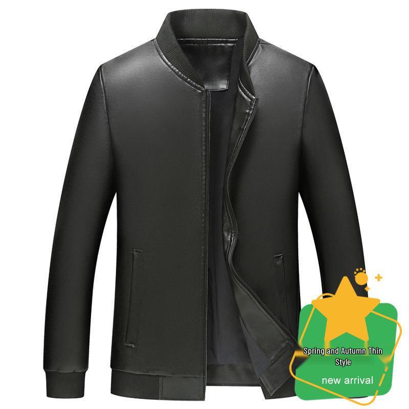 2024 Men's Fleece-Lined & Thin Style Winter Leather Jacket for Middle-Aged and Elderly