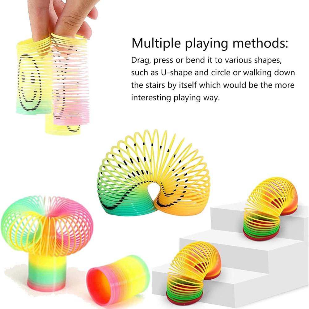 12PCS Children's Colorful Spring Ring Toys Mini Smiling Face Elastic Rainbow Ring Magic Toys Children's Birthday Party Gifts