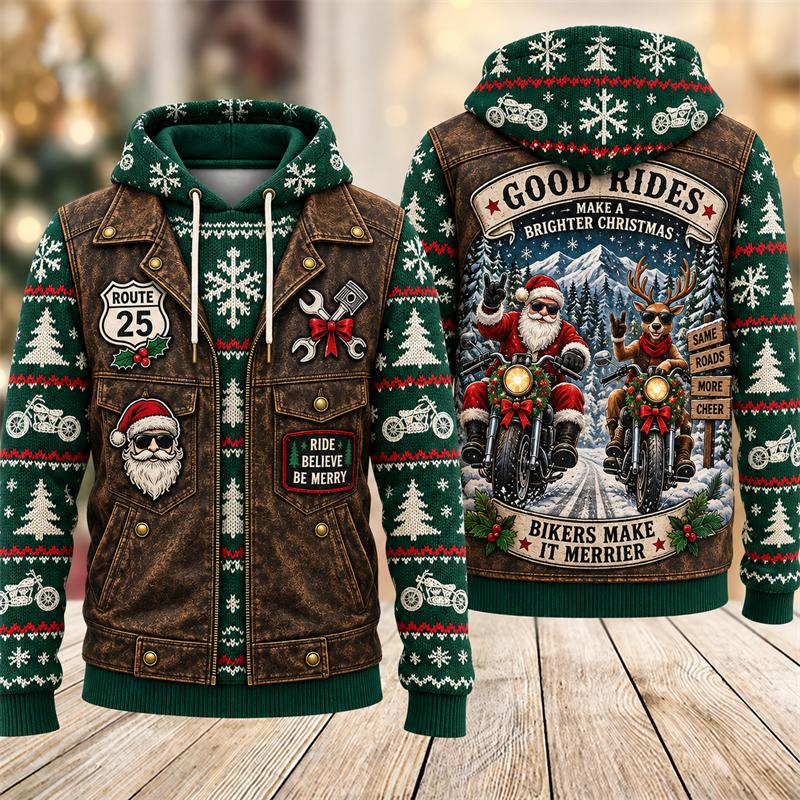 Christmas Series Men Hoodie Fun 3D Print Autumn Winter Fashion Coat Comfortable Warm Round Neck Long Sleeve Pocket Large Size Hoodies