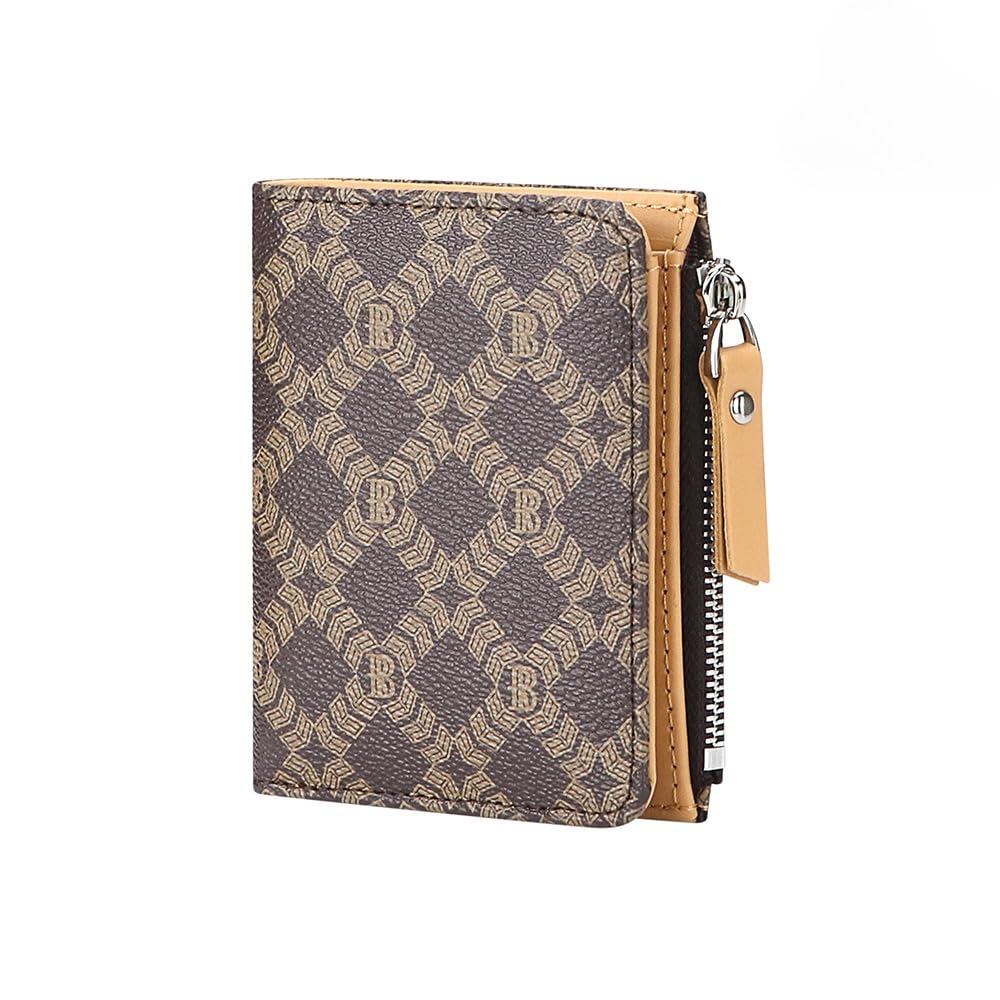 

Royal Bagger Signature Coated Canvas & Wild Orange Leather Short Wallet - RFID Blocking, Slim Bifold Coin Wallet for Women, Retro & Simple Design