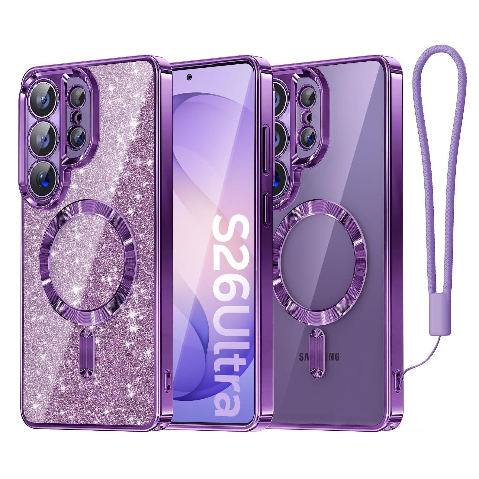 

Glitter Plating Lanyard For Magsafe Case For Samsung Galaxy S26 Ultra S25 S24 S23 S22 S21 Plus Note 20 Magnetic Soft TPU Cover Galaxy S26 Ultra