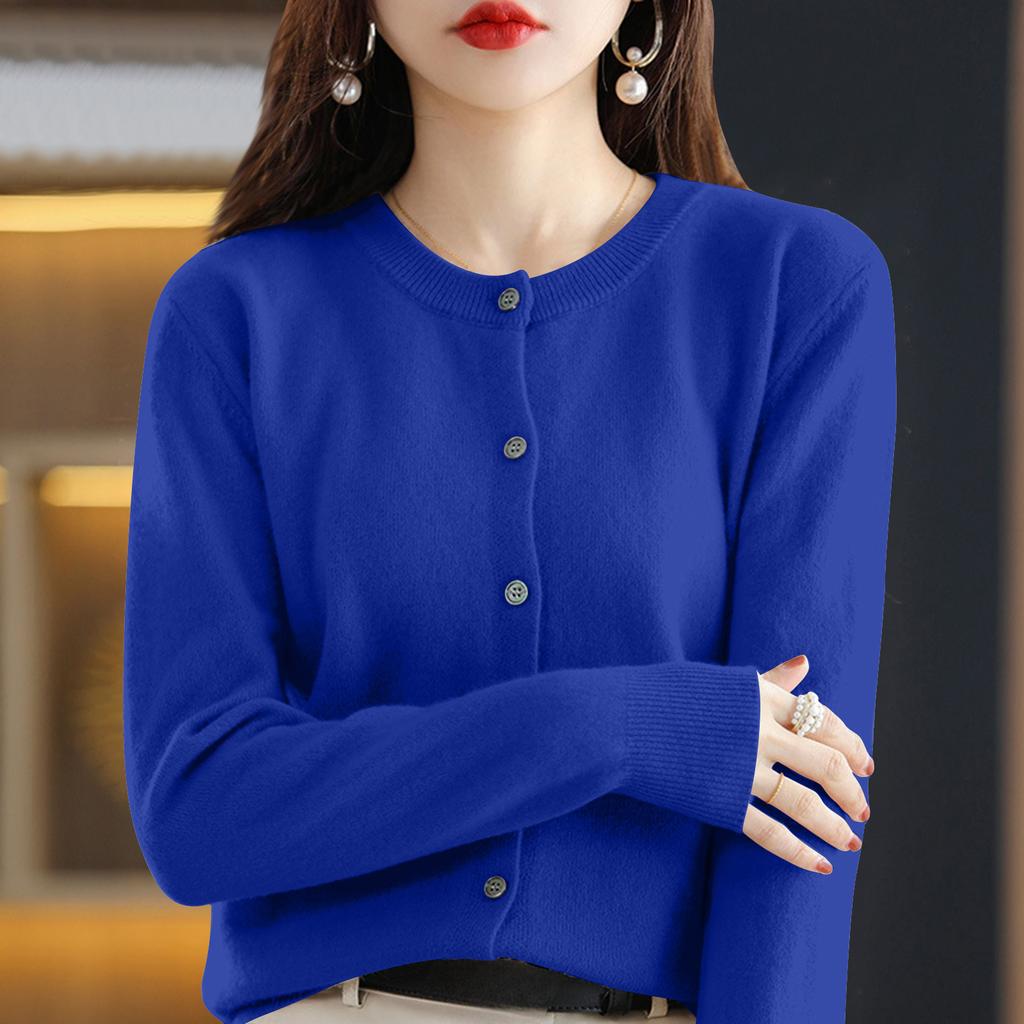 Cardigan da Donna con Bottoni e Girocollo, Maglione a Maglia Capospalla