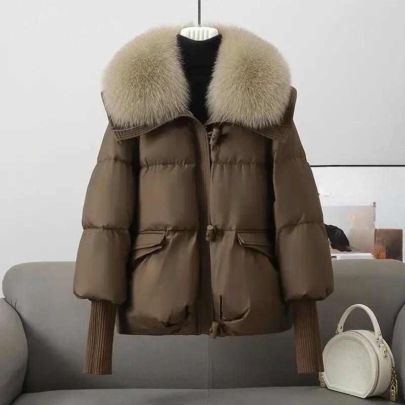 

Коричневый пуховик женский зимнее пальто новая мода теплый толстый короткий свободный хлопковый сращивающийся меховой воротник стеганое пальто женская одежда XXL кофейный