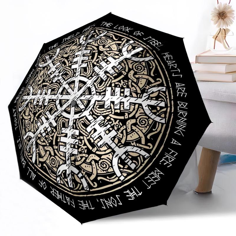 Viking Compass Symbol Automatic Umbrella Compact 8-Rib Weight Foldable Design All-Season Umbrella for Travel Fashionable Accessory Spiritual Gift