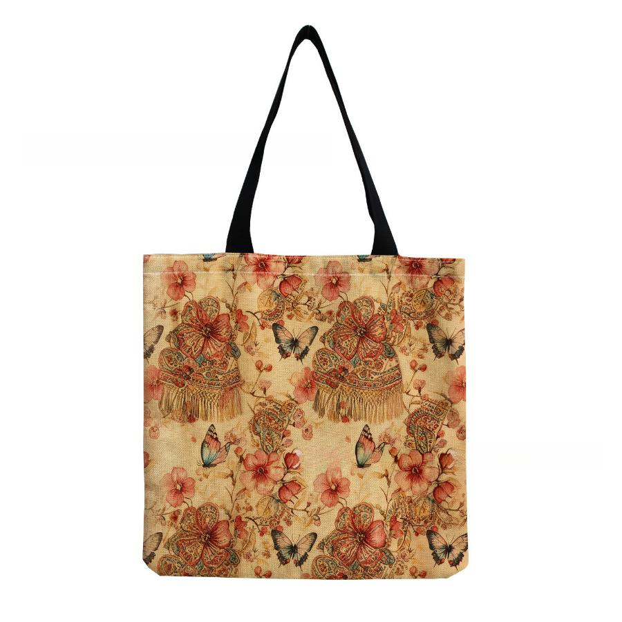 

Women Vintage Linen Tote Bag - Large Capacity Flower Print Shoulder Handbag for Casual & Grocery Shopping KTB 10