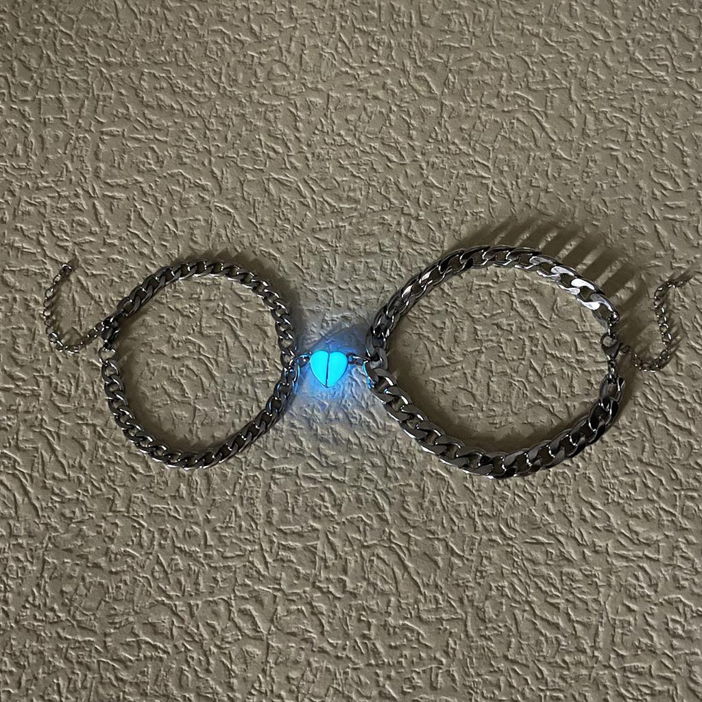 Luminous heart stainless steel couple bracelet 2 pcs stylish accessories for women