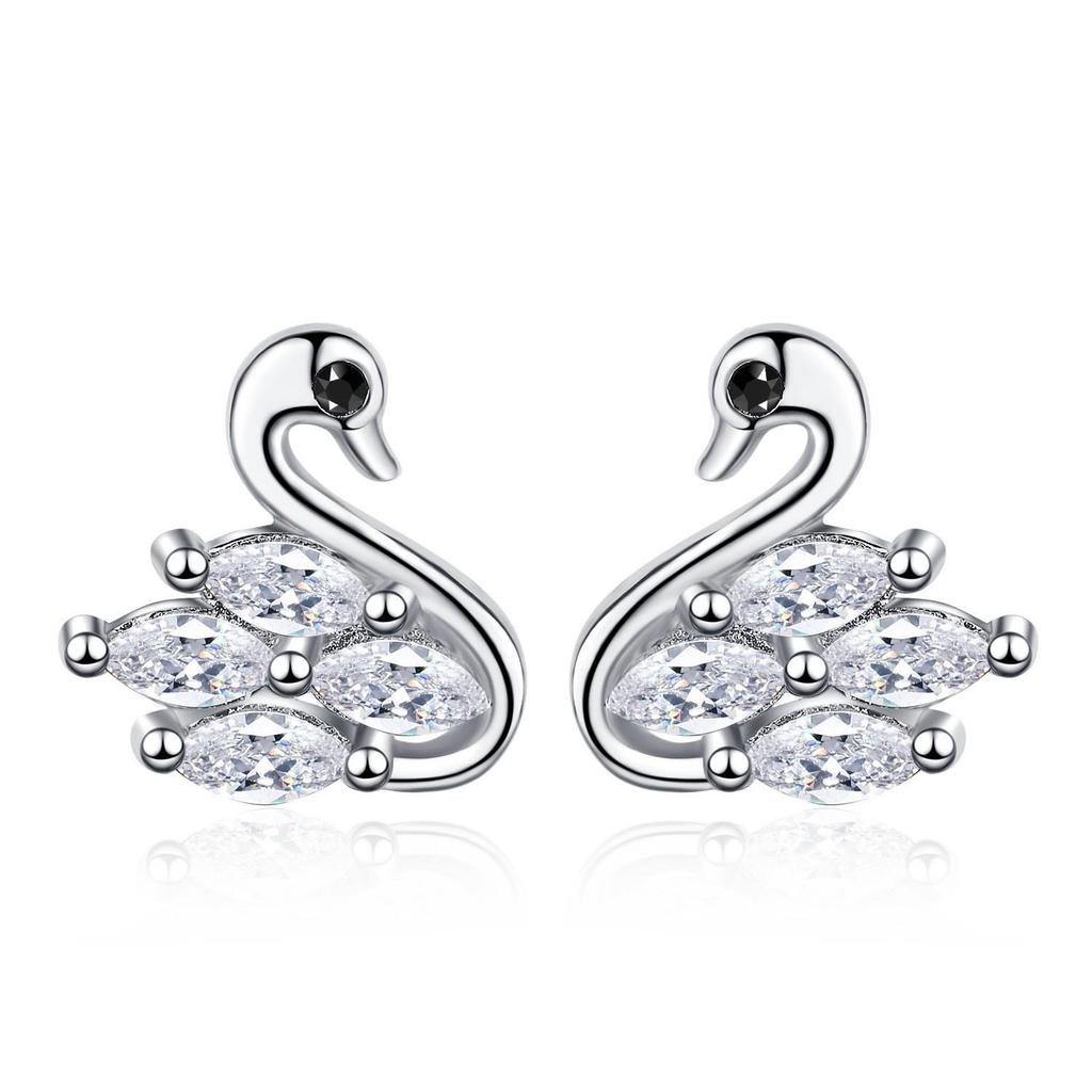 S925 Sterling Silver Swan Stud Earrings for Women - Elegant and Trendy Valentine's Day Gift