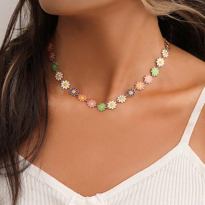 Frauen-Halskette, öltropfende böhmische bunte Blumen, niedlich, erweitert, verstellbar, Geschenk, hypoallergene Charm-Halskette