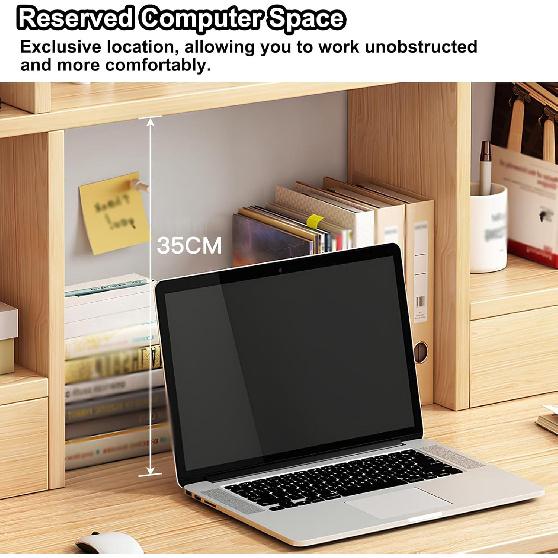 UEOFU Desk Hutch Top Only Desktop Bookshelf Wood Storage Display Rack Countertop Organizer Over Computer for Home, Dorm, Office