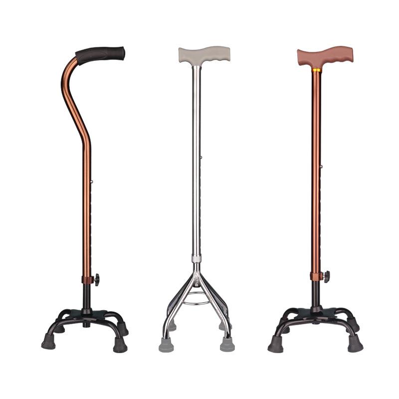 Bengala Ajustável Antiderrapante de Quatro Pontas para Idosos - Liga de Alumínio Leve e Aço Inoxidável