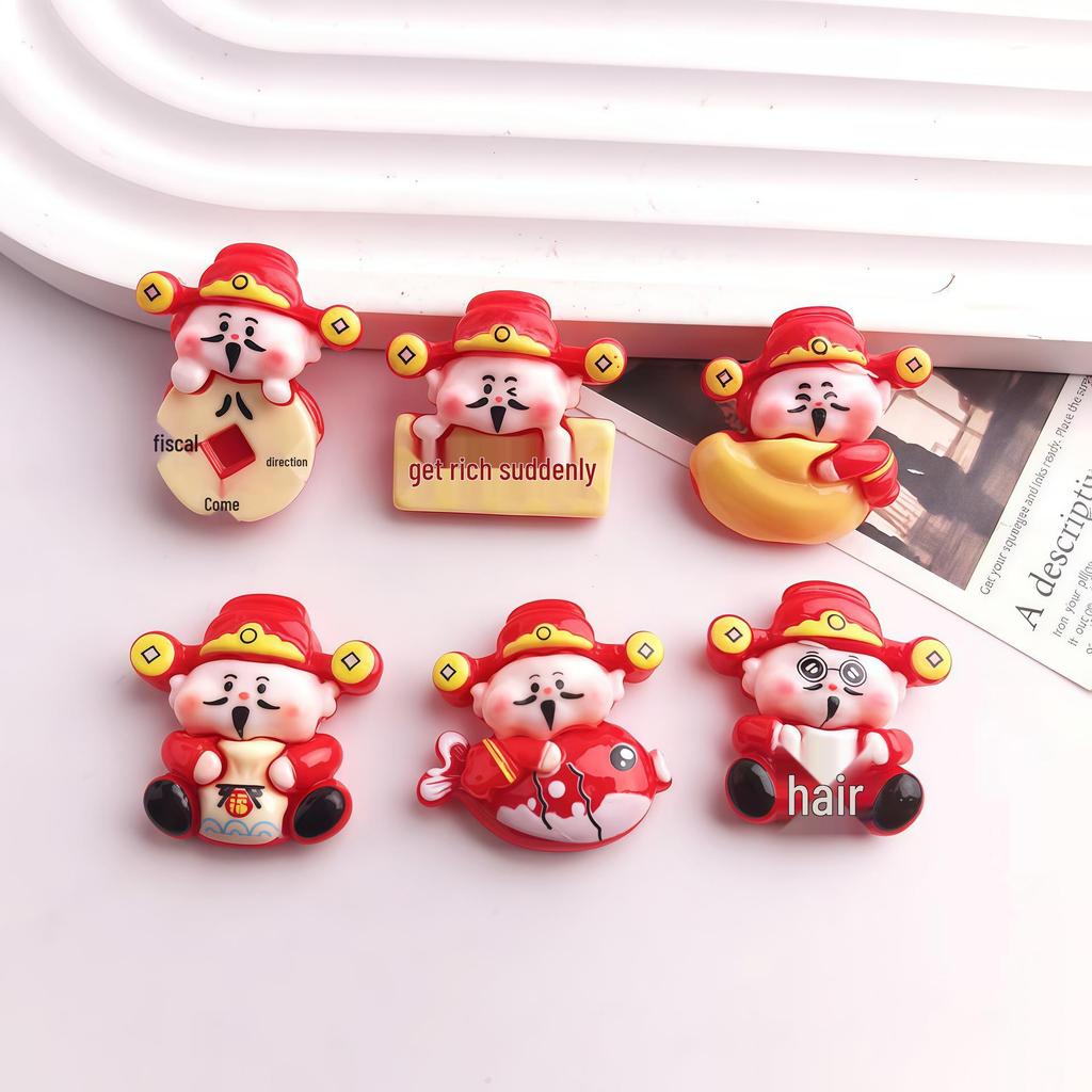 New Year Spring Festival Resin Patches: God of Wealth Ornaments for DIY Jewelry, Car Décor, and Phone Case Keychains