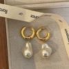 European Baroque Vintage High-end Asymmetrical Gold Color Pearl Earrings for Women Sassy Temperament Elegant Jewelry Party Gifts