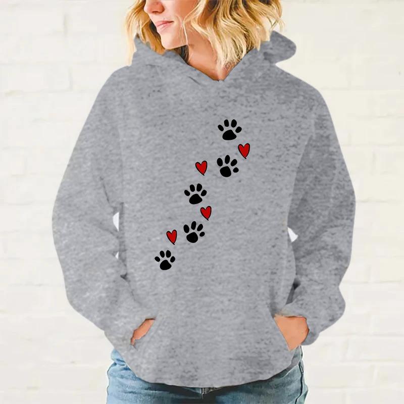 New Dog Paw Print Hoodie Sweatshirt Fall Winter Women Harajuku Hoodie Loose Casual Daily Stylish Korean Style Minimalist Hoodie