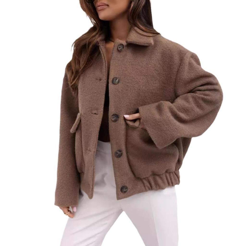 2025 Damenmode: Karomantel aus Wolle - Europäischer/Amerikanischer kleiner Anzug, Herbst/Winter, Einfarbig, Einreiher