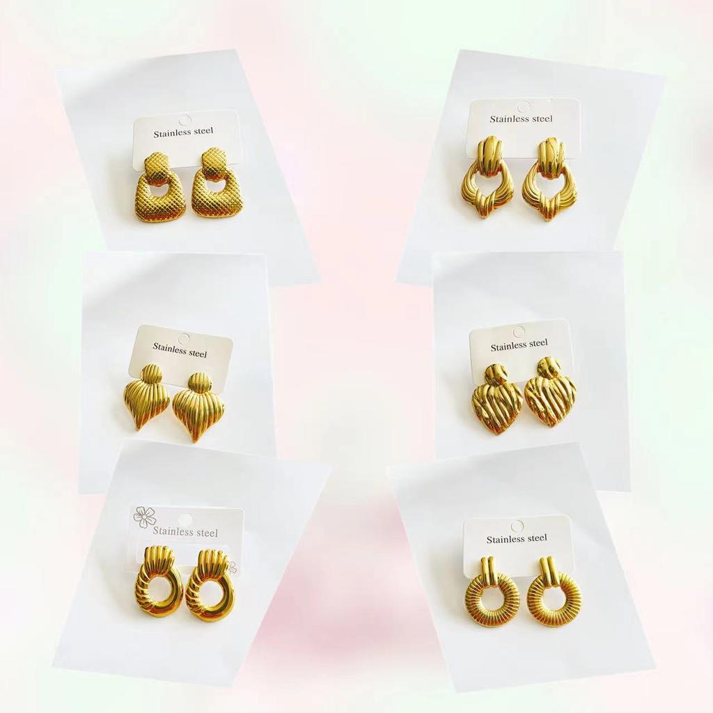 Trendy Personality  Irregular Geometric Heart Shaped Drop Stud Earrings 18 K Gold Plated Stainless Steel Earrings for Woman