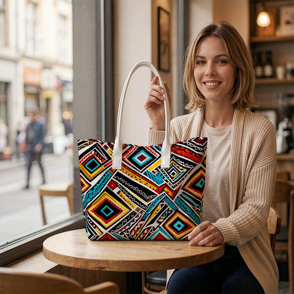 Bohemian Geometric Pattern Tote Bag Fashion Casual Large Capacity Daily Ladies Shoulder Handbag