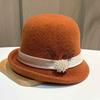 British Retro Rhinestone Buckle Decorative Temperament Wool Woolen Top Hat Women'S Autumn And Winter Crimped Basin Hat Versatile Warm Knitted Hat