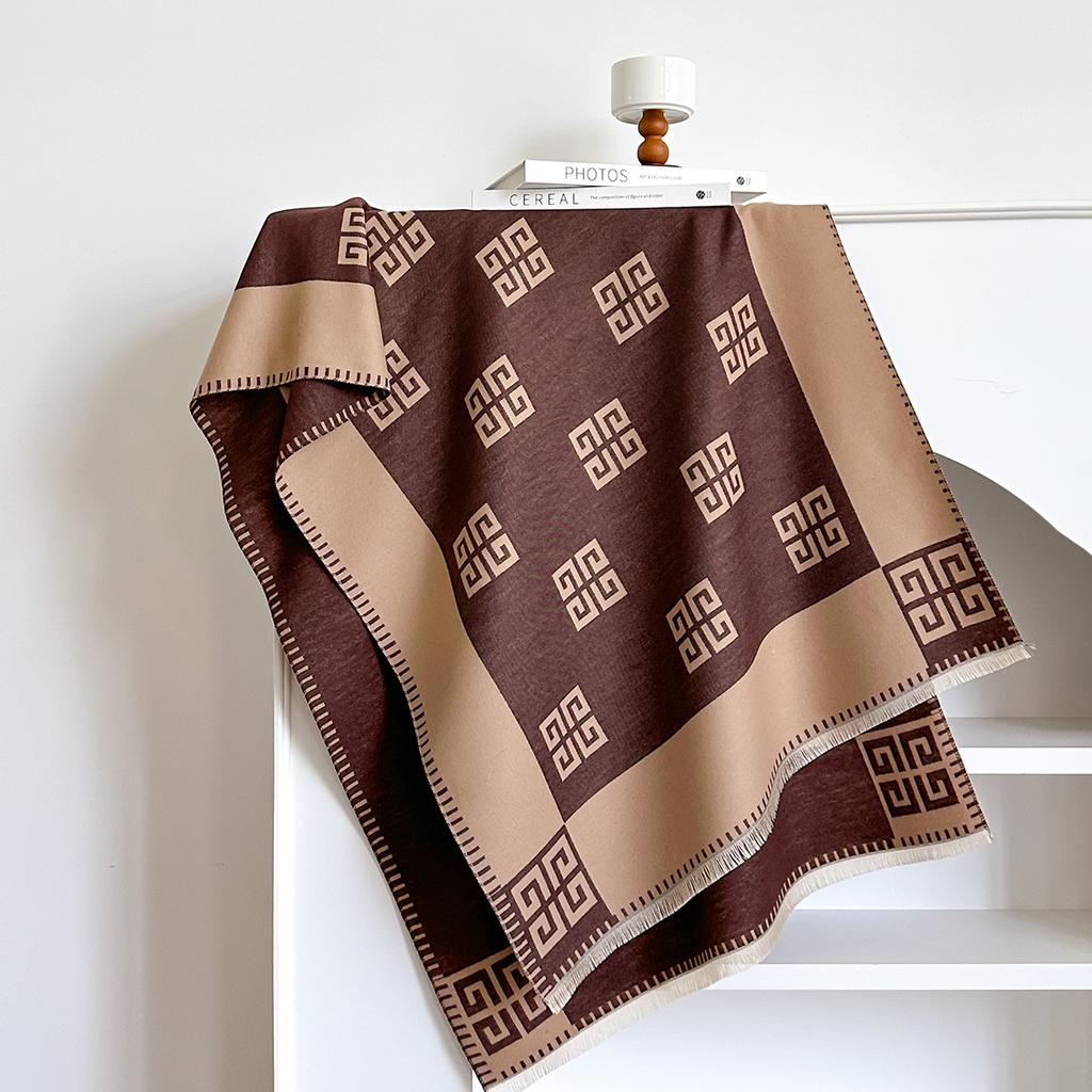  Latest Design Winter Two-Sided Jacquard Cashmere Scarves High Quality Women Thicken Wrap Shawl Ladies Wool Pashmina Scarf