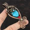 Blue Carved Bone Face Pendant Copper Wire Wrapped Gemstone Pendant Italian Coral & Arizona Turquoise Pendant Copper Jewelry Handmade Pendant