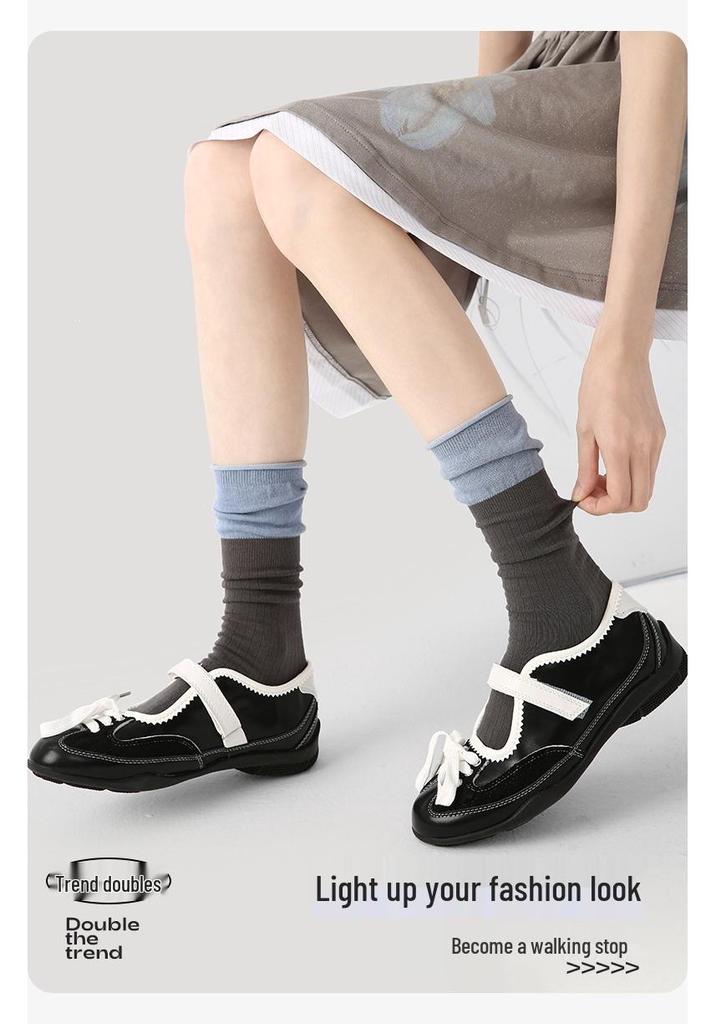 Renaissance Women's Blue-Gray Color Block Mid-Calf Socks - Autumn Winter, Bone-Free, Simple Style