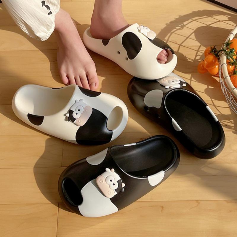 Fashion Slippers Women Cute Cartoon Cow Indoor Platform Home Bathroom Slippers Summer Thick Sole Anti-slip Shower Female Home Shoes