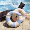 Danish Retro Striped Children's Swimming Ring - Olive PVC Inflatable Underarm Ring