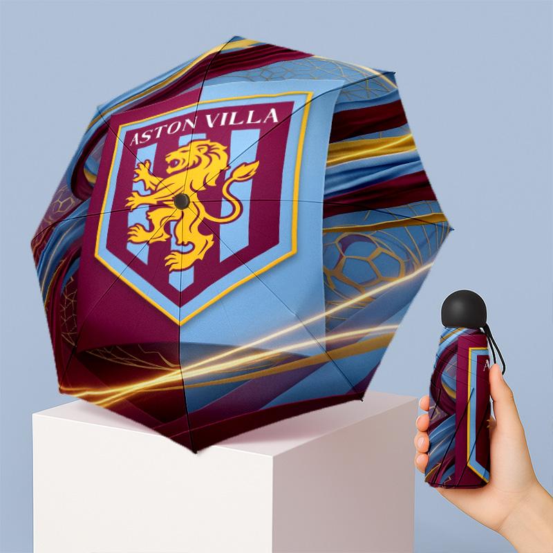 Aston Villa Football Pattern Printed Mini 5 Folds 8 Ribs Compact Umbrella Windproof Waterproof Lightweight Portable Folding