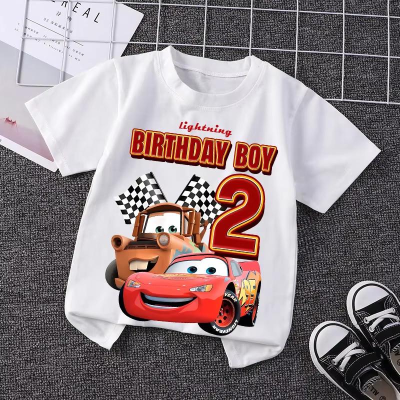 T-shirt z numerem Błyskawicy McQueen Prosty Podstawowy dla Malucha Krótki Rękaw Trend Anime Kreskówka Anime Letnie Bluzki Ubrania na Urodziny Prezent