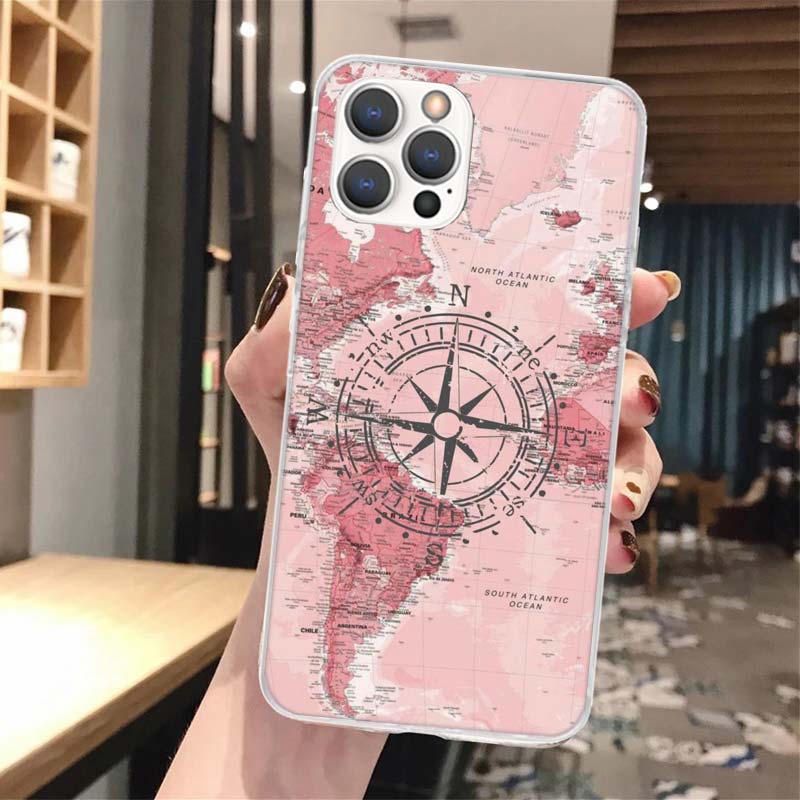 World Map Travel Plans Soft Phone Case For iPhone 14 13 12 Mini 11 Pro Max X XR XS 7 Plus 8 6 6S 5 5S SE 2020 14 7G Pattern Cove