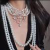 Multi Layer Simulated Pearls Necklace Adjustable Length Clavicle Chain Layering Neckchain Handmade Jewelry For Women