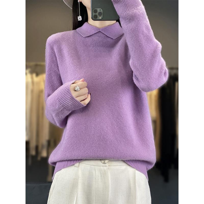 Osmanthus Needle Lapel Cardigan Sweater for Women In Autumn and Winter New Ultra-fine Wool Skin-friendly and Warm Cashmere Knitted Base Sweater