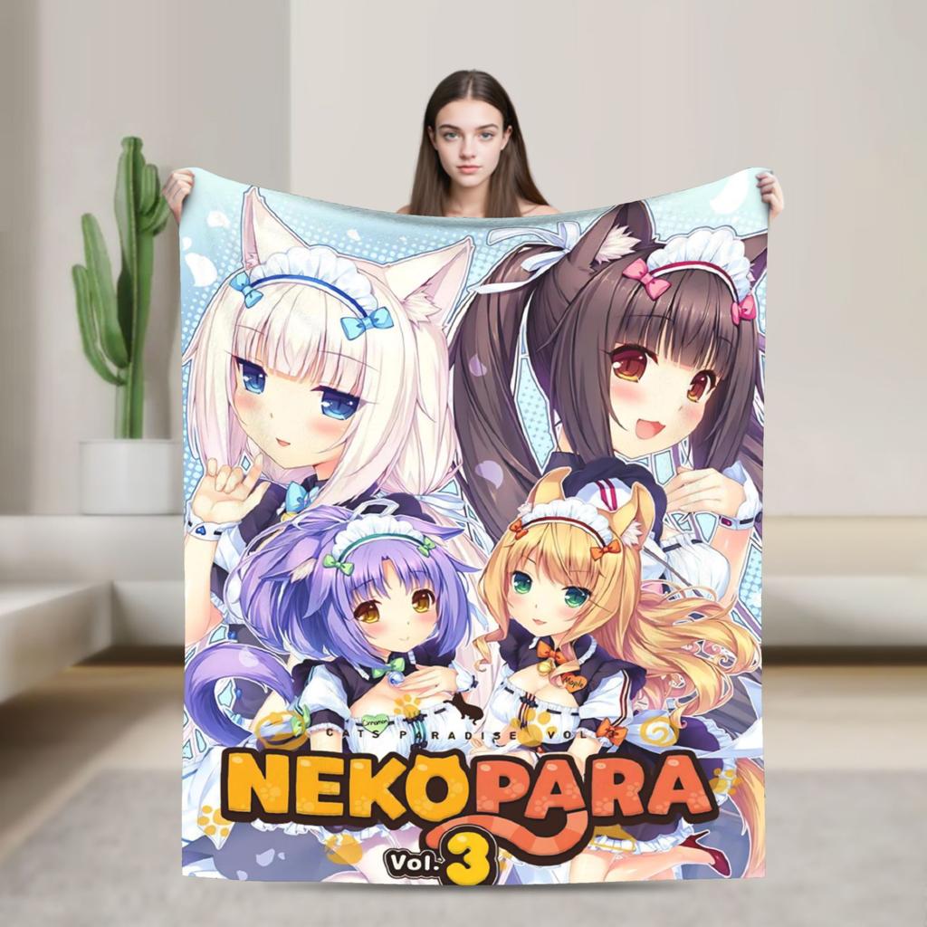 Kawaii Nekopara Anime Catgirls Blankets Fleece  Super Warm Throw Blankets for Outdoor Travel Bedroom Quilt