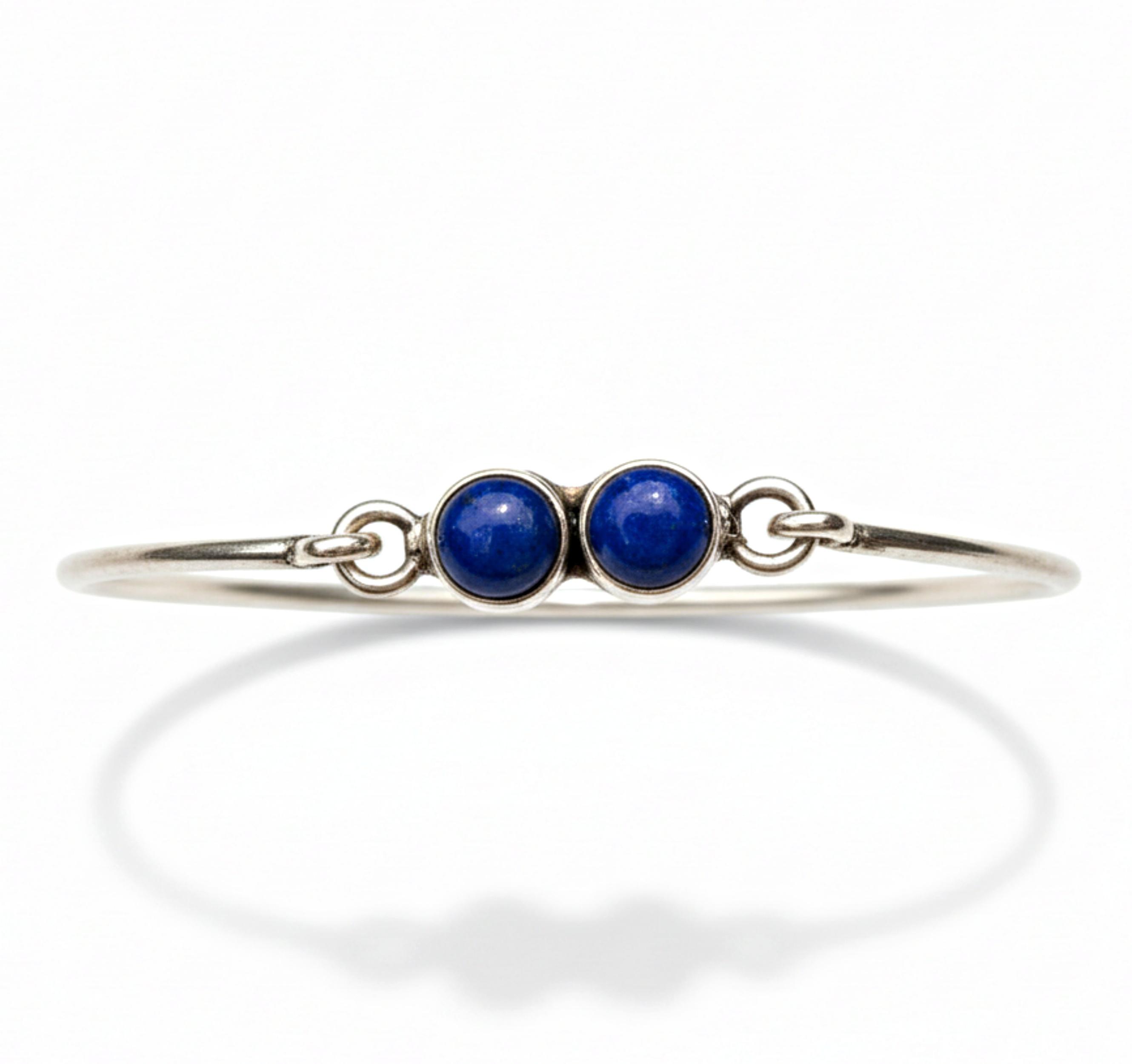 

Lapis Lazuli 925 Sterling Silver Bangle, Twin Round Gemstone Bracelet, Minimalist Jewelry for Women 6 (Inches) синий
