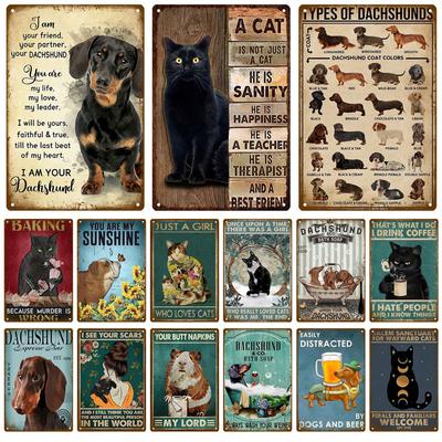 Retro Black Cat Metal Vintage Poster Funny Dog Wall Art Pet Sign Cafe Mural Plaque Metal Sign Tin Sign Plate Bathroom Home Decor